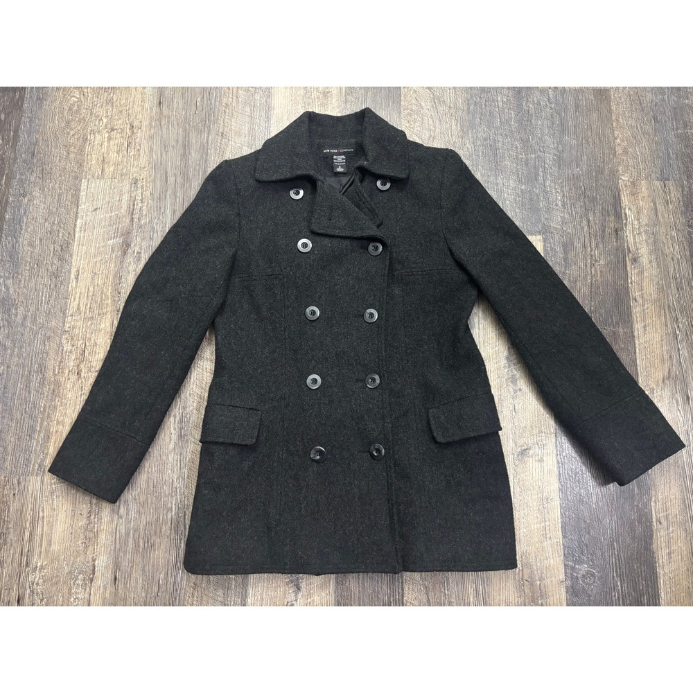 New York & Company Womens Wool Blend Pea Coat Charcoal Grey Double Breasted Sz 6